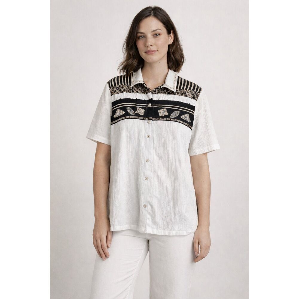 Koret Petites Tribal Print Button Up Shirt Women’s Small Vintage